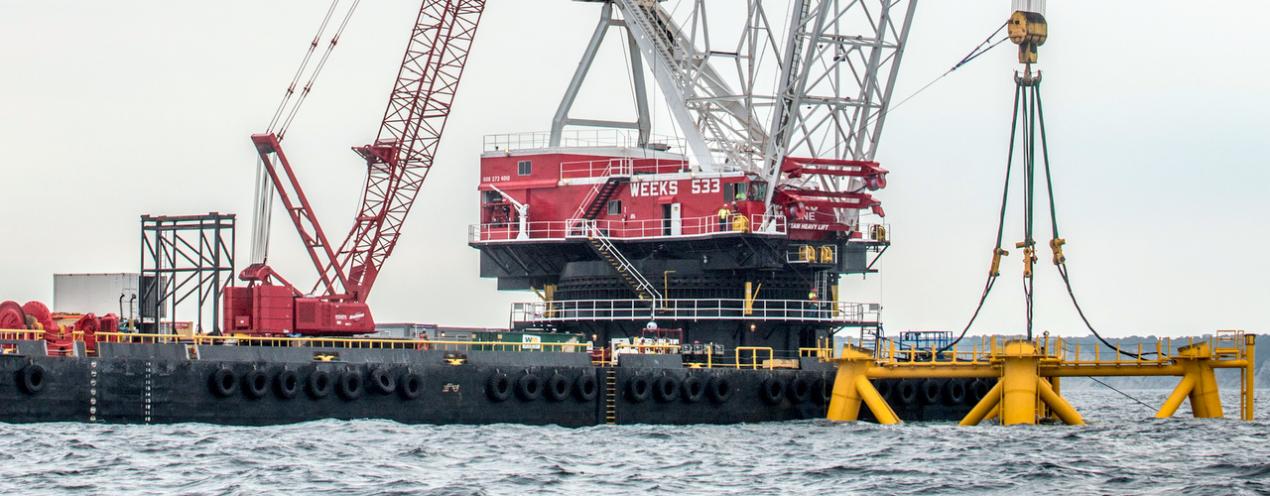 First 'steel in the water' installed for wind farm off Block Island - Image by Deepwater Wind