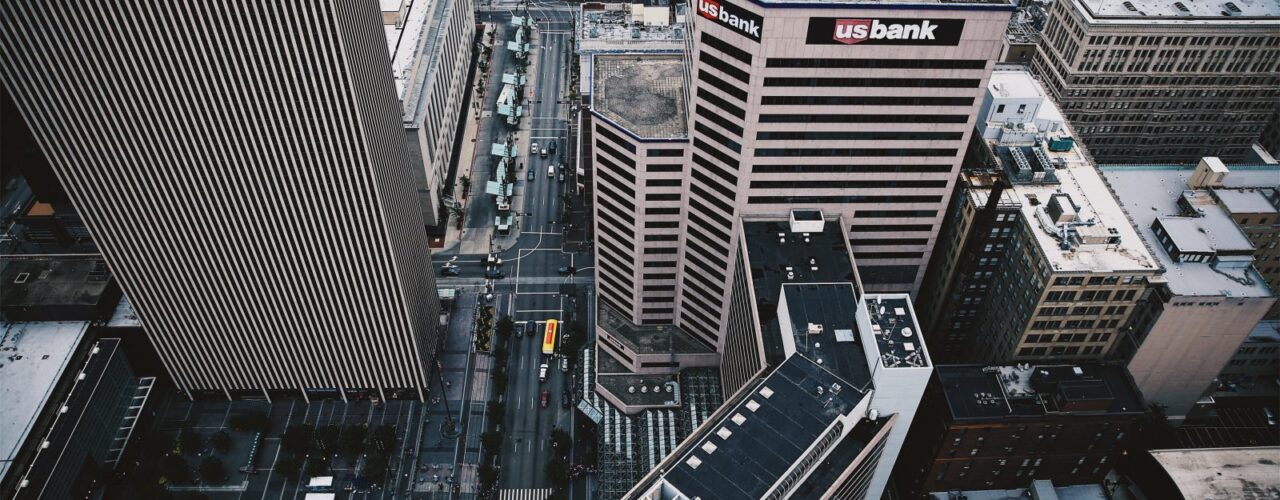 aerial photograph of city buildings