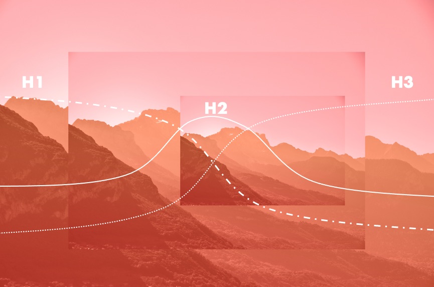 Graphic showing an interpretation of the 3 horizons model to illustrate the Futures tools article