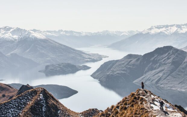 landscape photography of river between hills