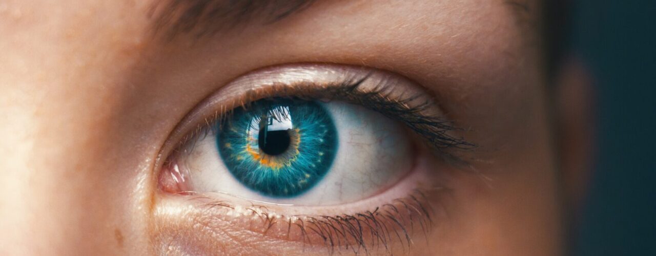 selective focus of blue-eyed person