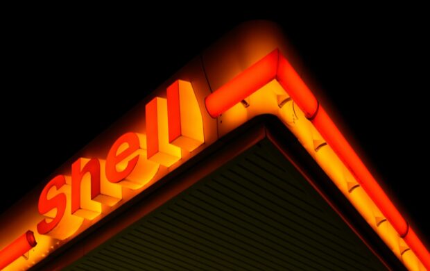 low angle photography of Shell gas station at night