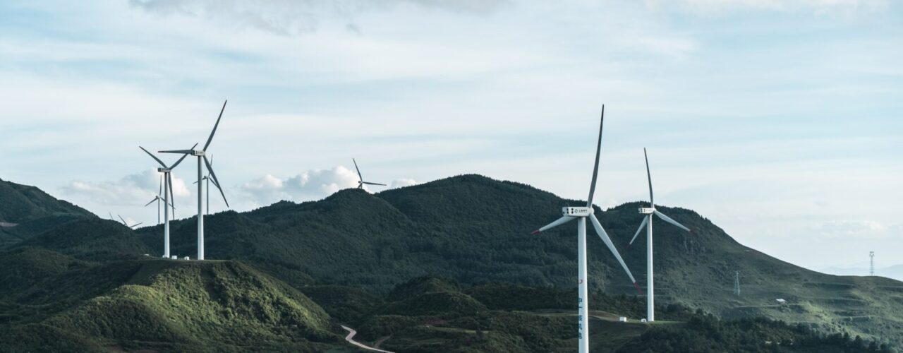 white wind turbines on green grass field under white cloudy sky during daytime