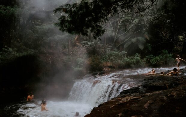 group of people on waterfalls