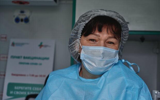 woman in blue scrub suit