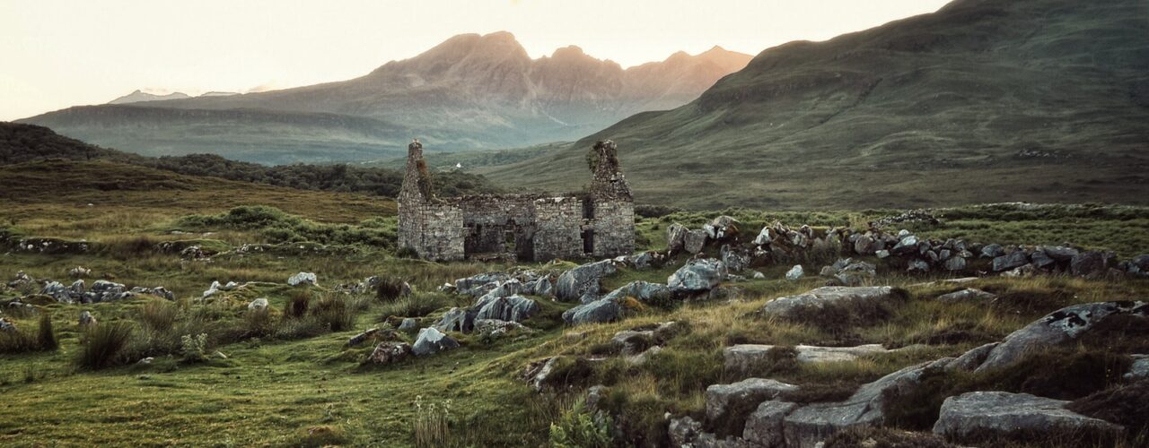 concrete ruins under white sky