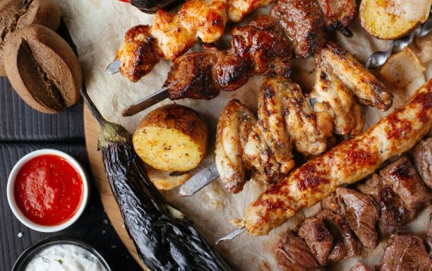 grilled meat and vegetable on the table