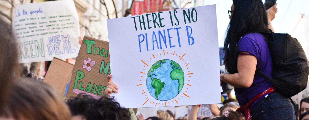 person holding there is no planet b poster